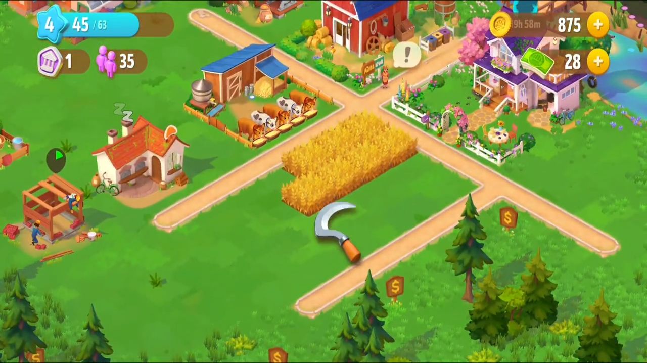 Gameplay of the Riverside: Farm Village for Android phone or tablet.