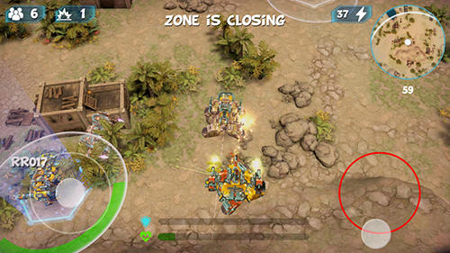 Gameplay of the RoboRoyale : Battle royale of war robots for Android phone or tablet.