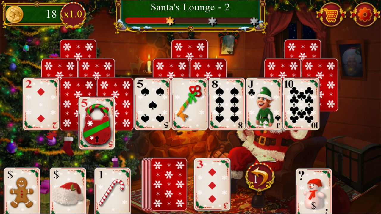 Gameplay of the Santa's Christmas Solitaire TriPeaks for Android phone or tablet.