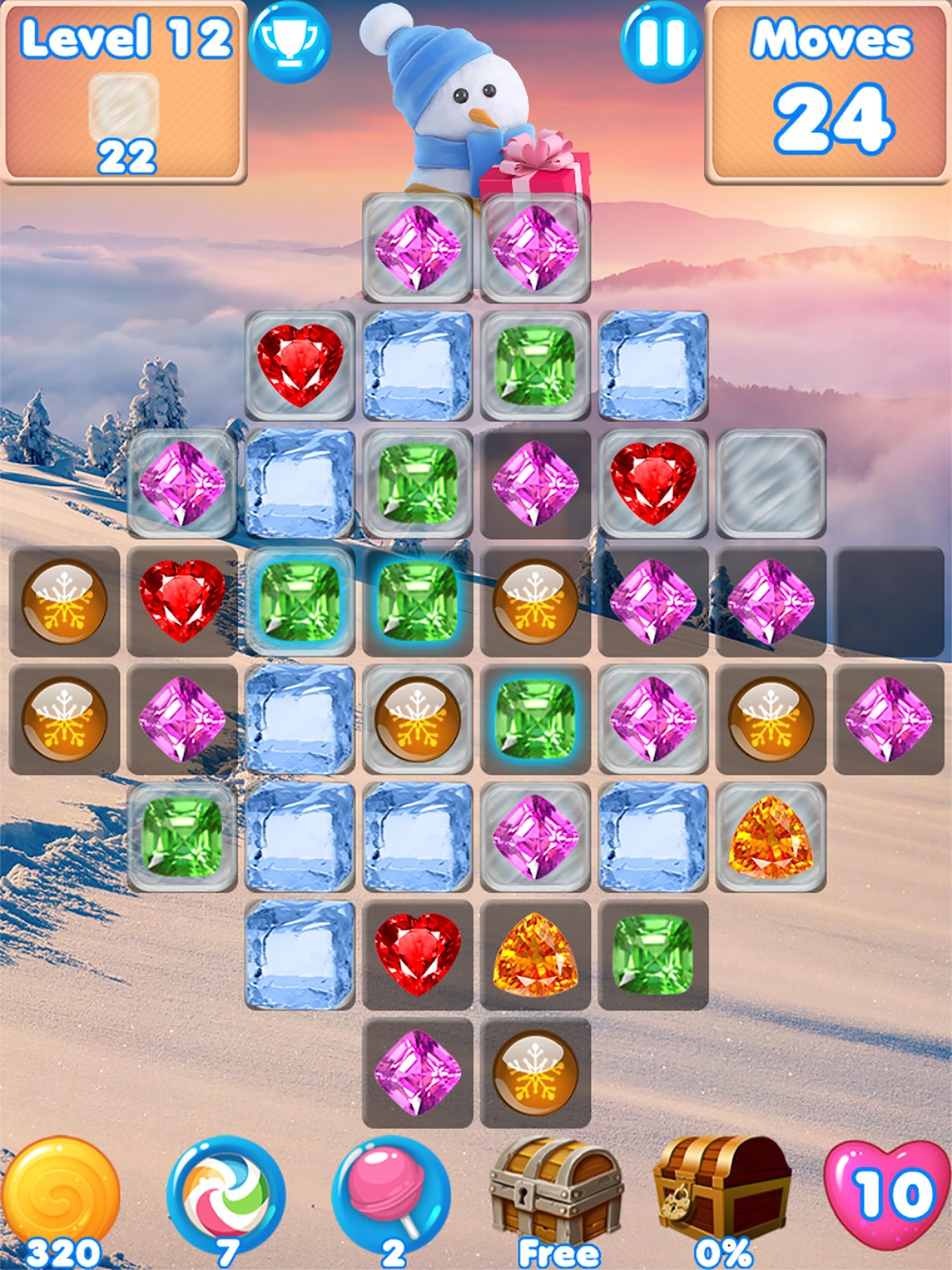 Gameplay of the Snowman Swap - match 3 games and Christmas Games for Android phone or tablet.
