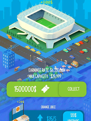 Gameplay of the Soccer clicker stadium builder for Android phone or tablet.
