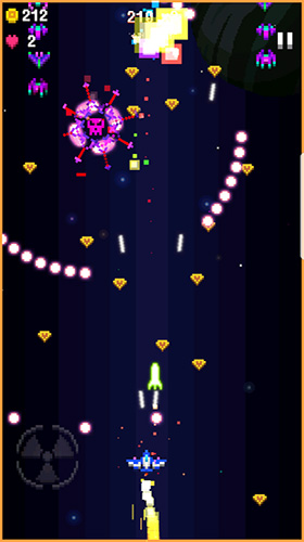 Gameplay of the Space war: 2D pixel retro shooter for Android phone or tablet.