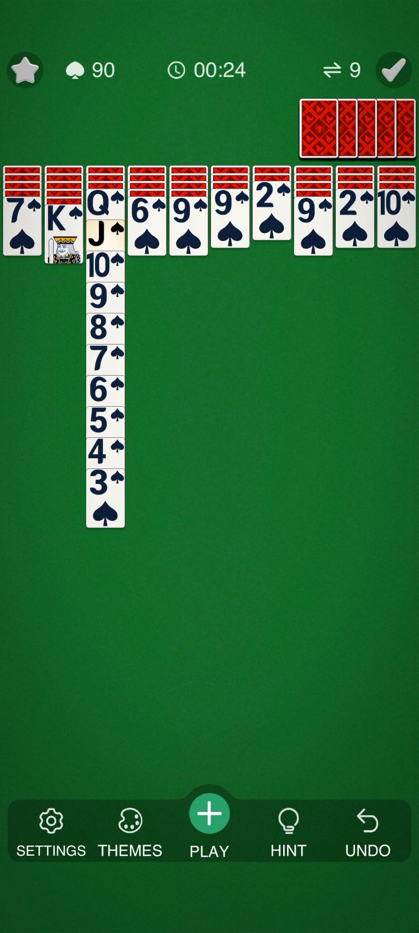 Gameplay of the Spider Solitaire Classic for Android phone or tablet.