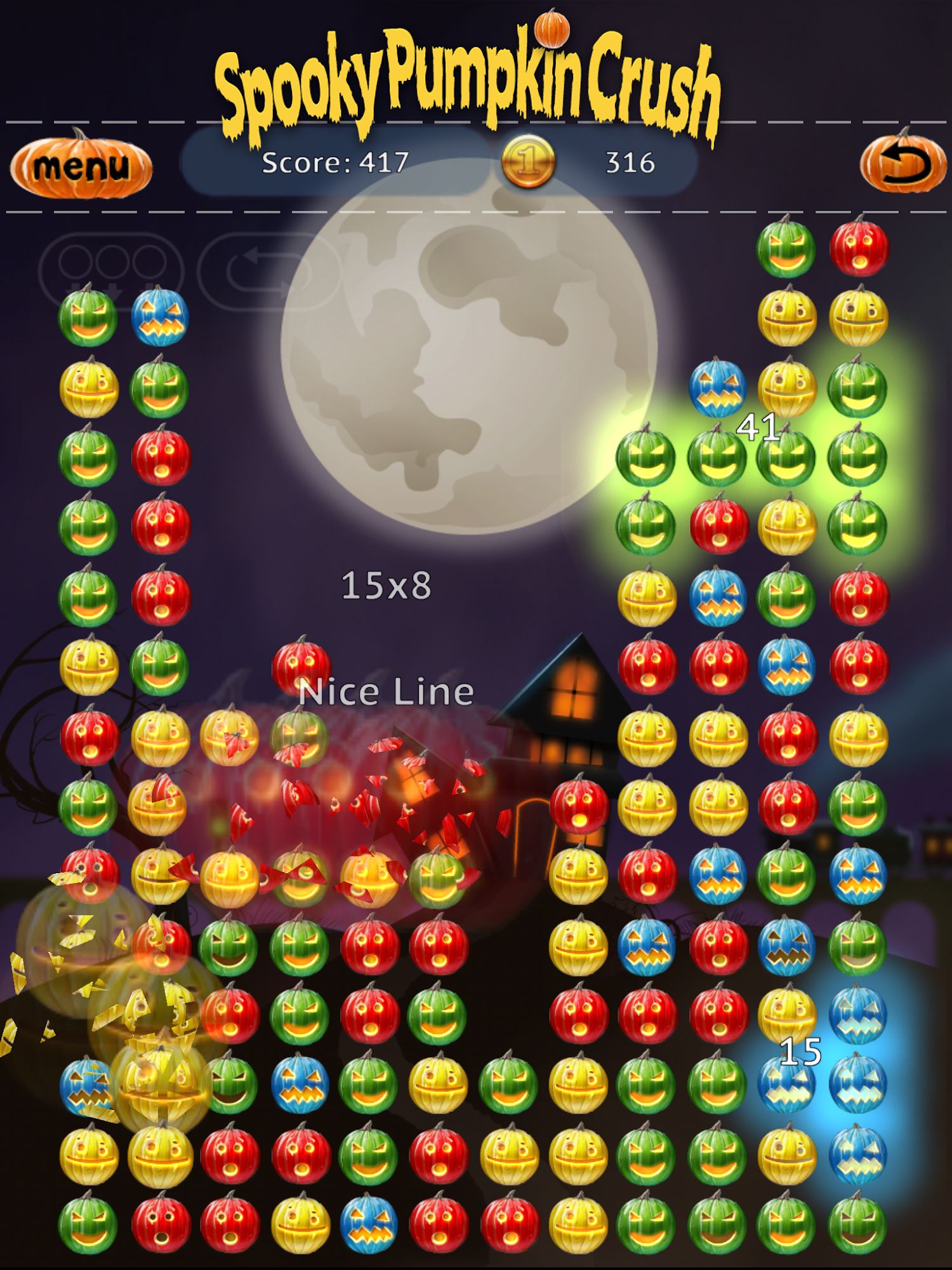 Gameplay of the Spooky House ® Pumpkin Crush for Android phone or tablet.
