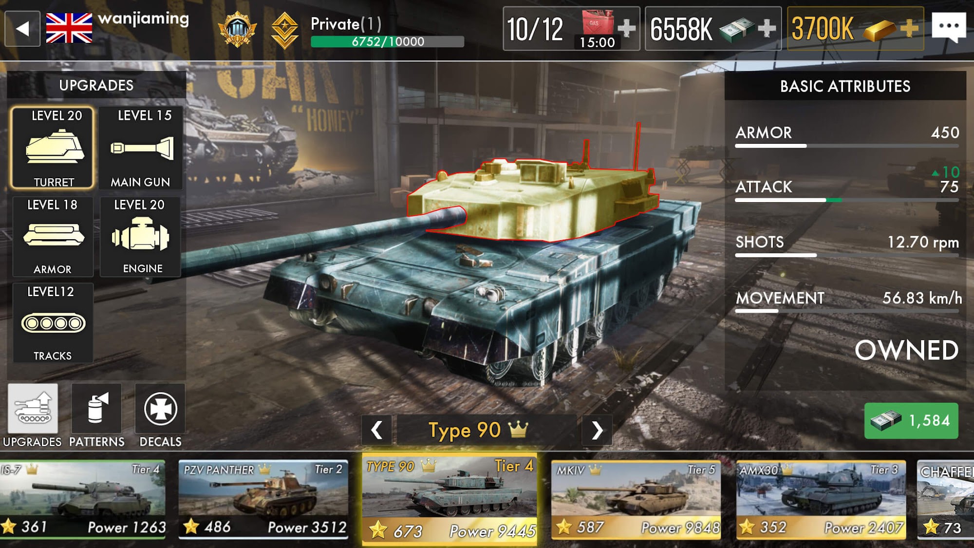 Gameplay of the Tank Warfare: PvP Battle Game for Android phone or tablet.