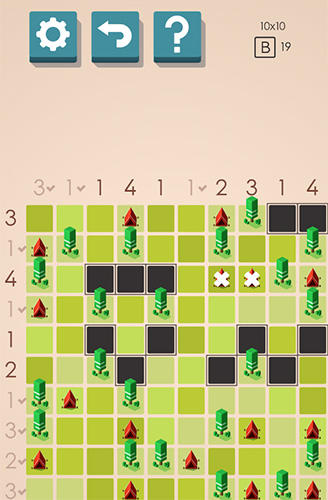 Gameplay of the Tents and trees puzzles for Android phone or tablet.