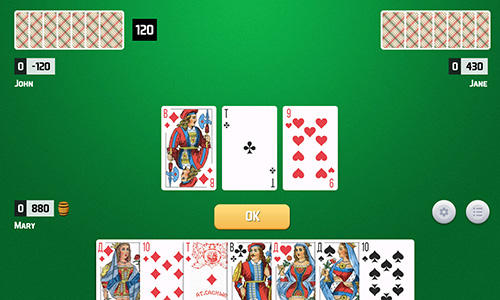 Gameplay of the Thousand card game for Android phone or tablet.