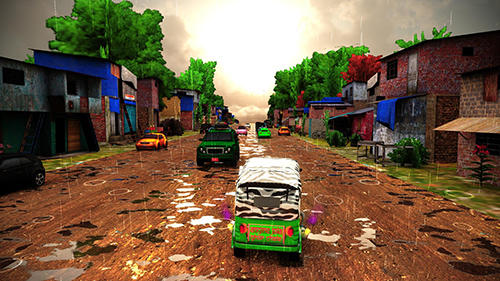Gameplay of the Tuk tuk drive traffic simulator 3D. Rickshaw traffic street racing for Android phone or tablet.