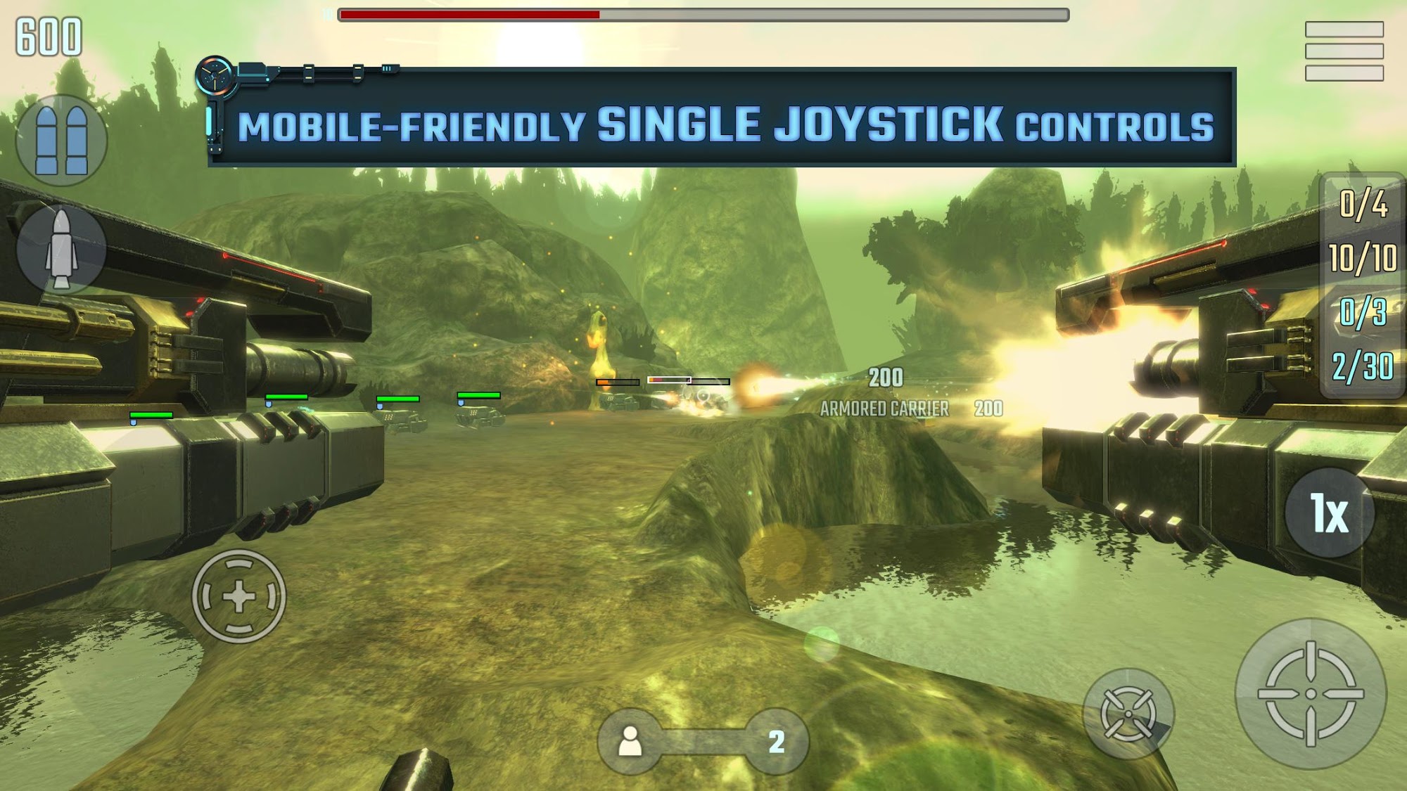 Gameplay of the Type II: Hardcore 3D FPS with TD elements for Android phone or tablet.