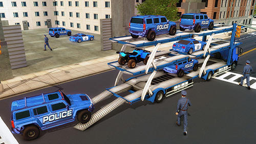 Gameplay of the US police Hummer car quad bike transport for Android phone or tablet.