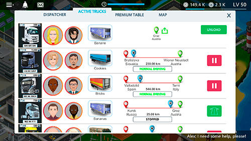 Gameplay of the Virtual truck manager: Tycoon trucking company for Android phone or tablet.