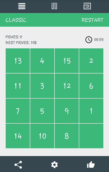 Gameplay of the 15 puzzle for Android phone or tablet.