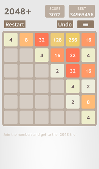 Gameplay of the 2048 plus by Sun rain for Android phone or tablet.