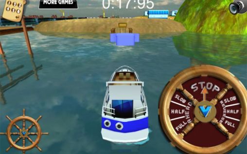 Gameplay of the 3D Boat parking: Ship simulator for Android phone or tablet.