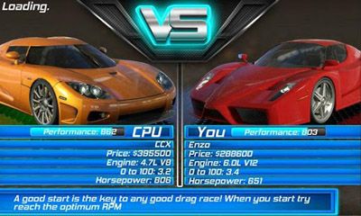 Gameplay of the 3D Drag Race for Android phone or tablet.