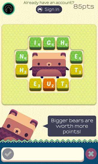 Gameplay of the Alphabear: English word game for Android phone or tablet.