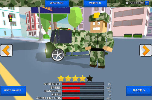 Gameplay of the Blocky army: City rush racer for Android phone or tablet.