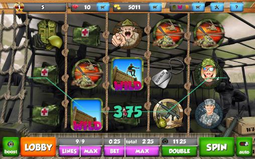 Gameplay of the Boot camp slots for Android phone or tablet.
