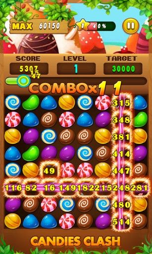 Gameplay of the Candies clash for Android phone or tablet.