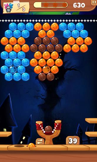 Gameplay of the Candy bubble mania: Happy pumpkin bubble for Android phone or tablet.