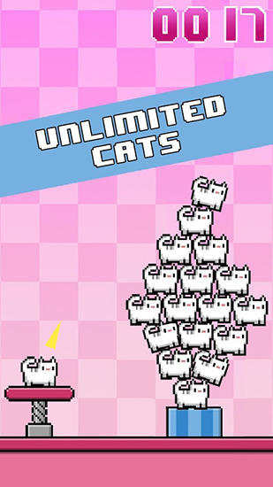 Gameplay of the Cat-a-pult: Toss 8-bit kittens for Android phone or tablet.