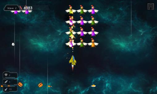 Gameplay of the Chicken shot: Space warrior for Android phone or tablet.