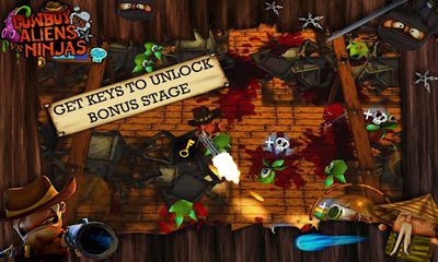 Gameplay of the Cowboy vs. Ninjas vs. Aliens for Android phone or tablet.