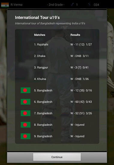 Gameplay of the Cricket player manager for Android phone or tablet.