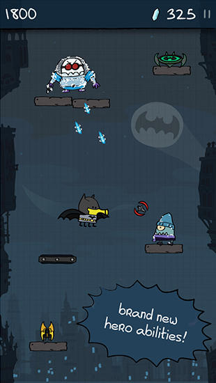 Gameplay of the Doodle jump: DC super heroes for Android phone or tablet.