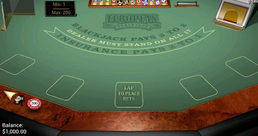 Gameplay of the European blackjack: Gold series for Android phone or tablet.