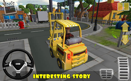 Gameplay of the Extreme forklift: City drive. Danger forklift for Android phone or tablet.