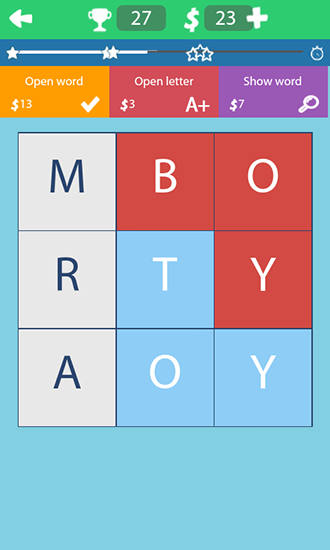 Gameplay of the Find words for Android phone or tablet.