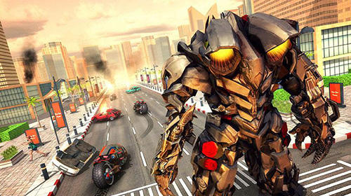 Flying robot bike: Futuristic robot war - Android game screenshots.