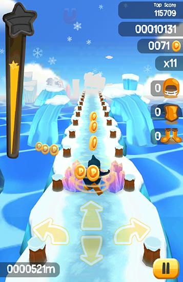Gameplay of the Frozen run: Penguin escape for Android phone or tablet.