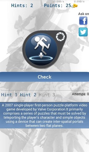 Gameplay of the Games logo quiz for Android phone or tablet.
