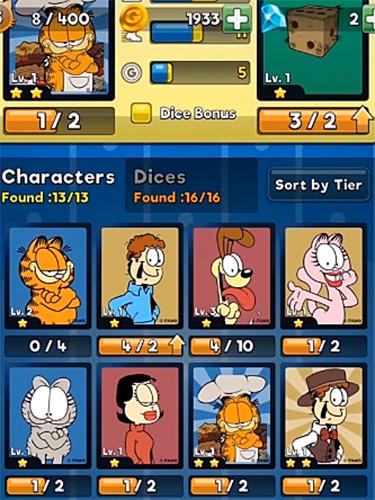 Garfield dice rush - Android game screenshots.