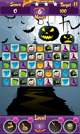 Gameplay of the Halloween crush: Match 3 game for Android phone or tablet.