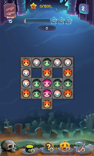 Gameplay of the Halloween monsters: Match 3 for Android phone or tablet.