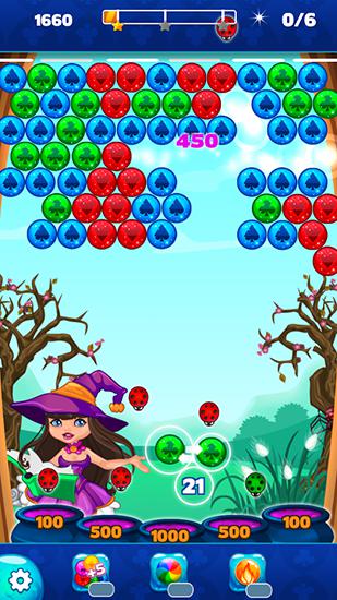 Gameplay of the Halloween town: Bubble shooter for Android phone or tablet.