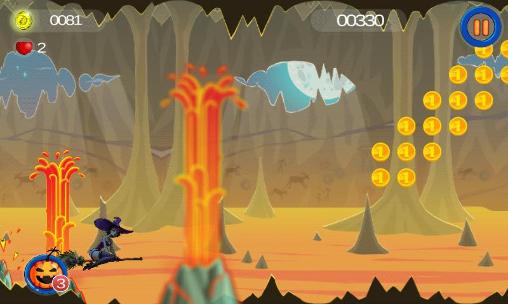 Gameplay of the Halloween witch's gold runner for Android phone or tablet.