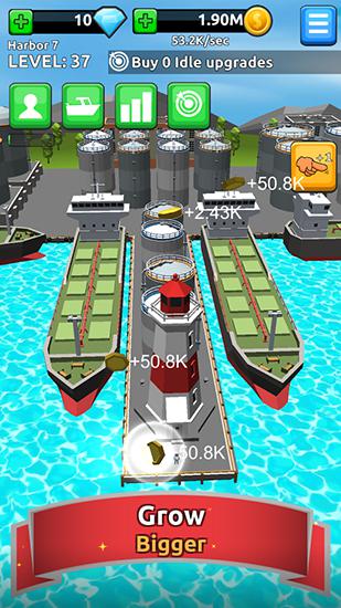 Gameplay of the Harbor tycoon clicker for Android phone or tablet.
