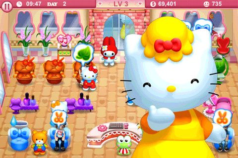 Gameplay of the Hello Kitty beauty salon for Android phone or tablet.