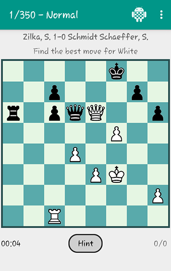 Gameplay of the iChess: Chess puzzles for Android phone or tablet.
