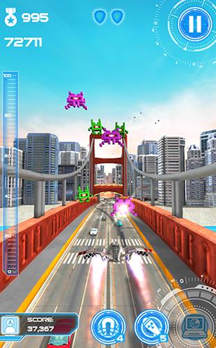 Gameplay of the Jet run: City defender for Android phone or tablet.