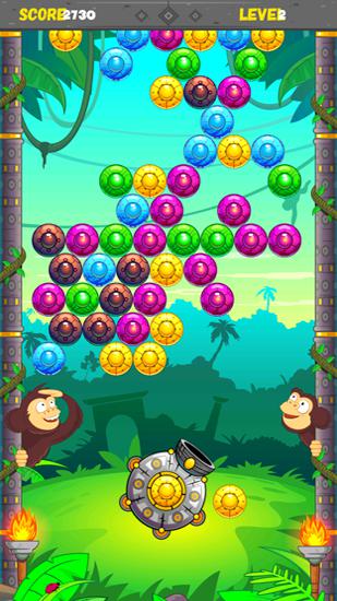 Gameplay of the Jungle monkey bubble shooter for Android phone or tablet.