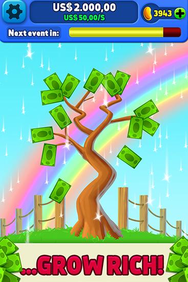 Gameplay of the Money tree: Clicker game for Android phone or tablet.