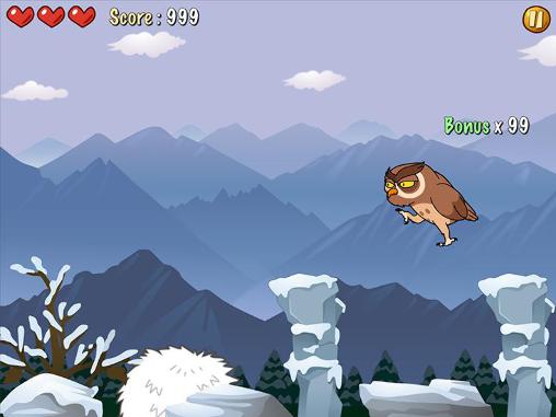 Gameplay of the Owl dash: A rhythm game for Android phone or tablet.