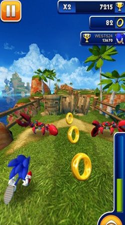 Gameplay of the Sonic dash for Android phone or tablet.