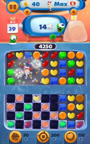 Gameplay of the Sweet mania: Space quest. Game candies three in a row for Android phone or tablet.