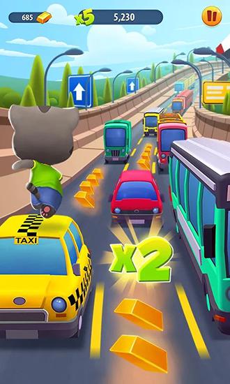 Gameplay of the Talking Tom: Gold run for Android phone or tablet.
